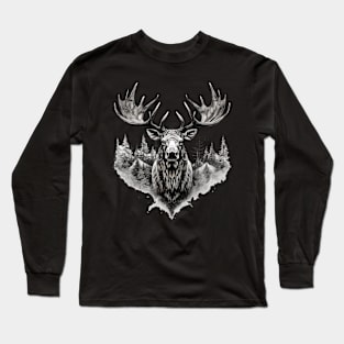 Elk deer nature Scandinavian forest Long Sleeve T-Shirt
